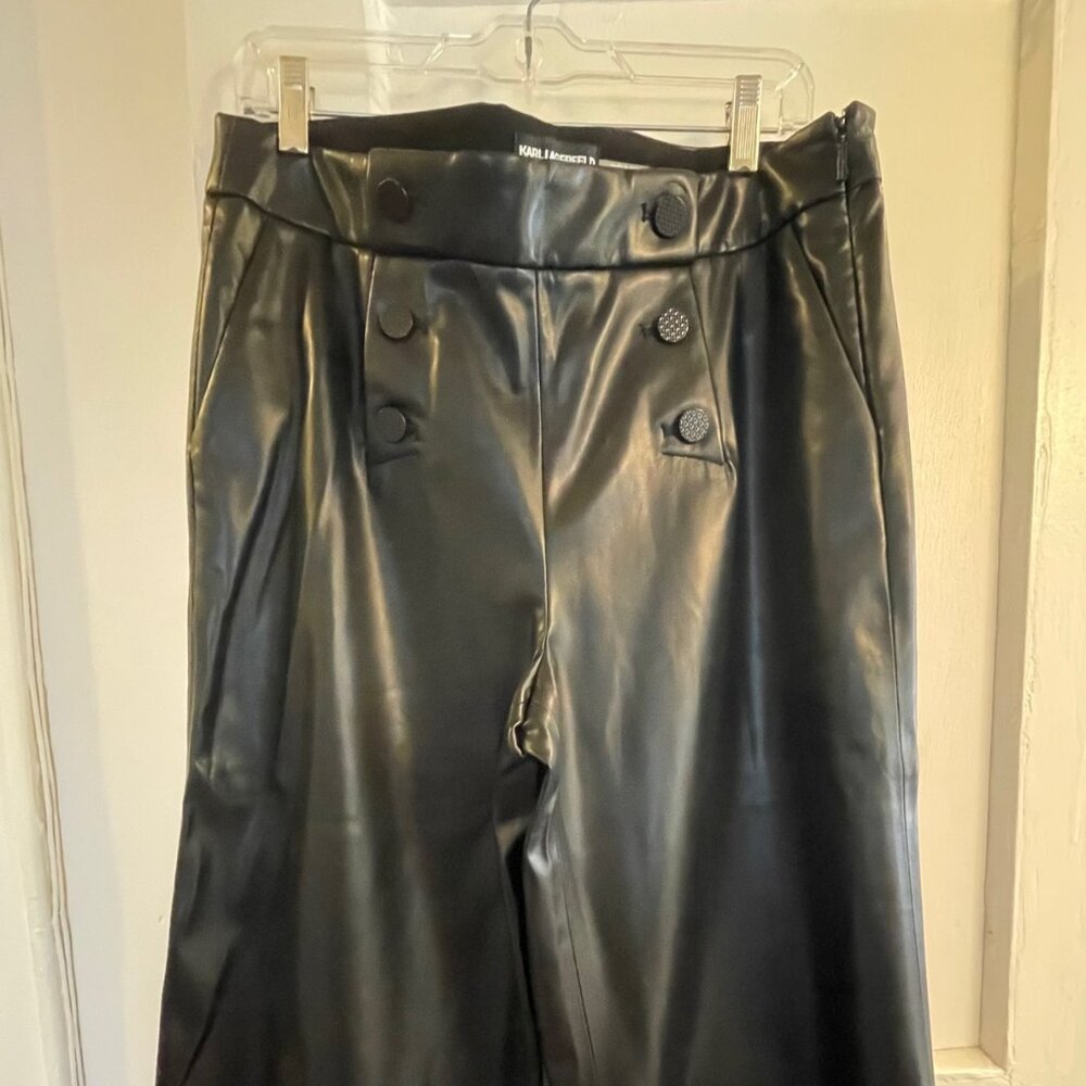 Karl Lagerfeld Black Faux Leather Wide-Leg Pants US Size 12